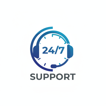 24/7 Support logo pure white background